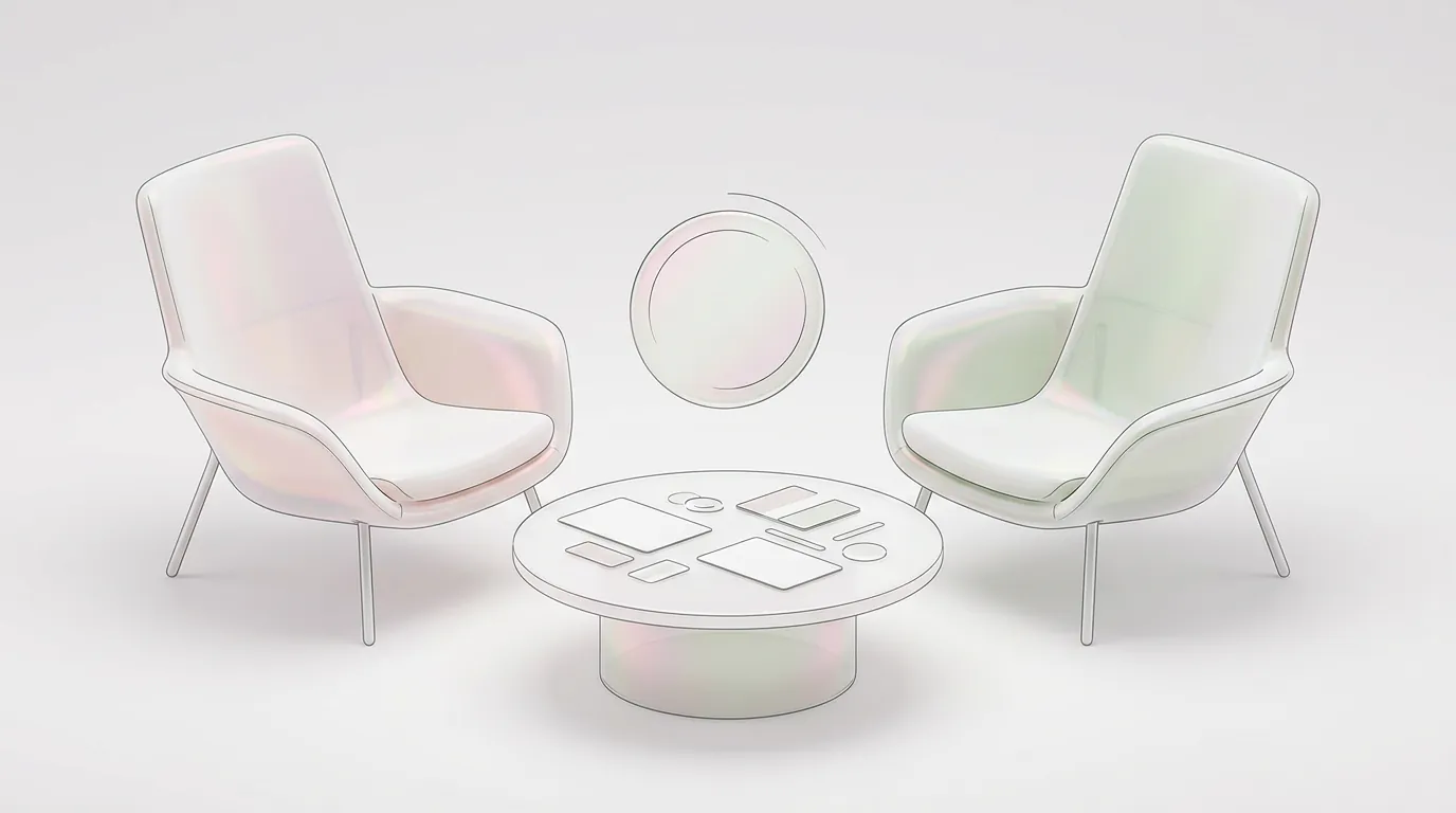 weight loss medication assessment represented by two quiet lounge chairs and a neutral conversation table